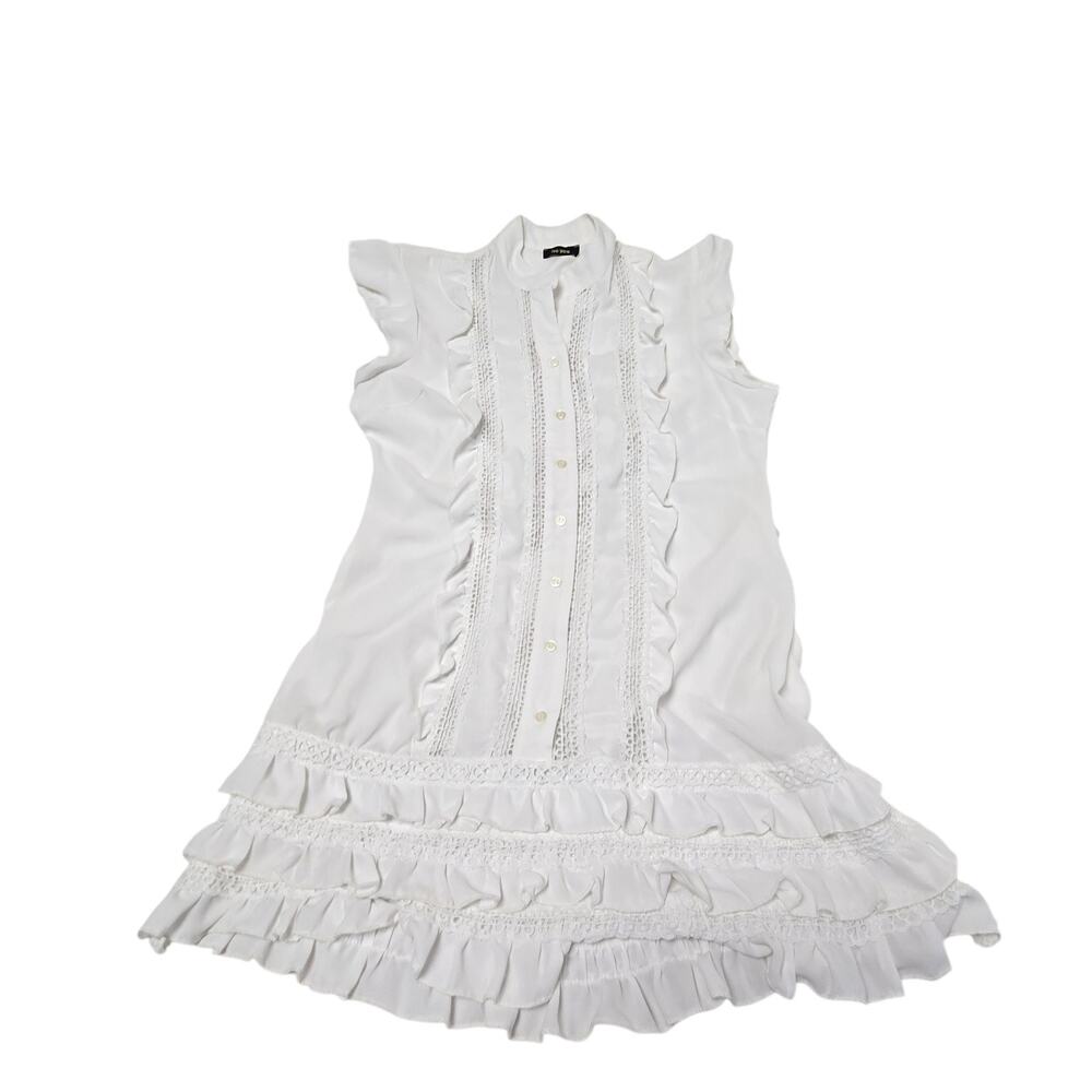 Be You Long Blouse Women's Large White Sleeveless Collard Neck